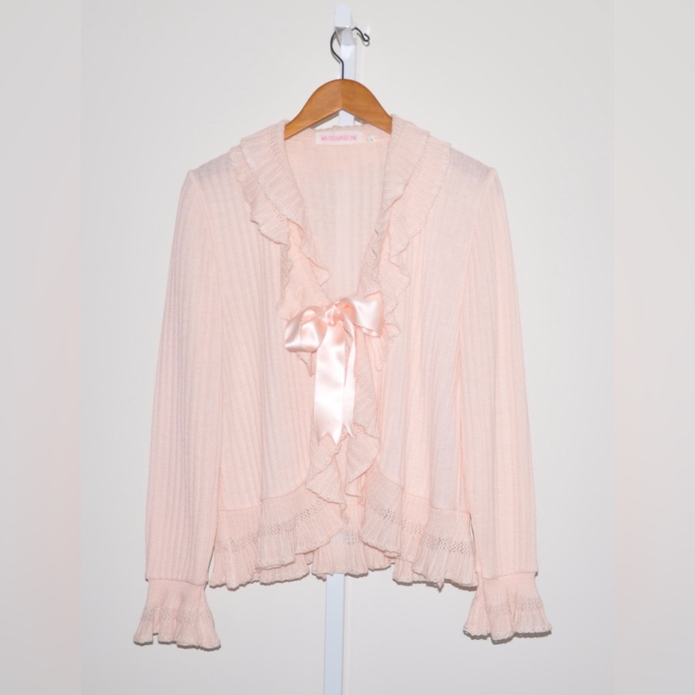 Montenapoleone Luxury Pink Ribbon Knit Sweater Size Large Made in Italy